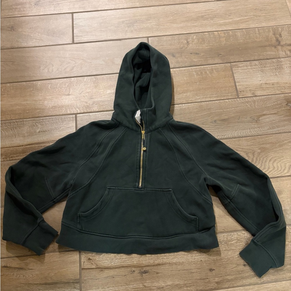 Lululemon Scuba crop Oversized Half-Zip Hoodie dark Green gold hardware XS